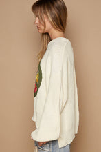 Round neck balloon sleeve floral peace patch sweater: Cream