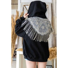 Silver Sequin Fringed Detail Hooded Jacket: Black