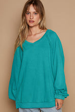 Back Cross Strap Details Balloon Sleeve Sweatshirt Top: Evergreen