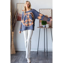 Washed Patchwork Peace Love Soft Thermal Blouse: Blue