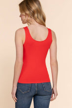 Coral Red Sleeveless Double Scoop Neck Knit Tank Top