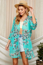 Mint Combo Floral Side Slit Cardigan