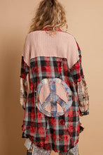 Oversized peach patch button down plaid shirt Red Multi