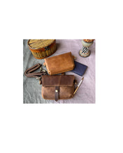 Brown crazy horse genuine leather crossbody