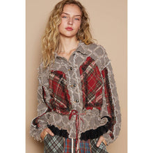 Balloon sleeve plaid contrast ruffle detail POL jacket: Black Denim