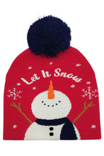 Let It Snow Christmas Theme Holiday Pom Beanie: Navy