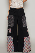 POL Star patch detail solid chambray wide pants: BLACK MULTI