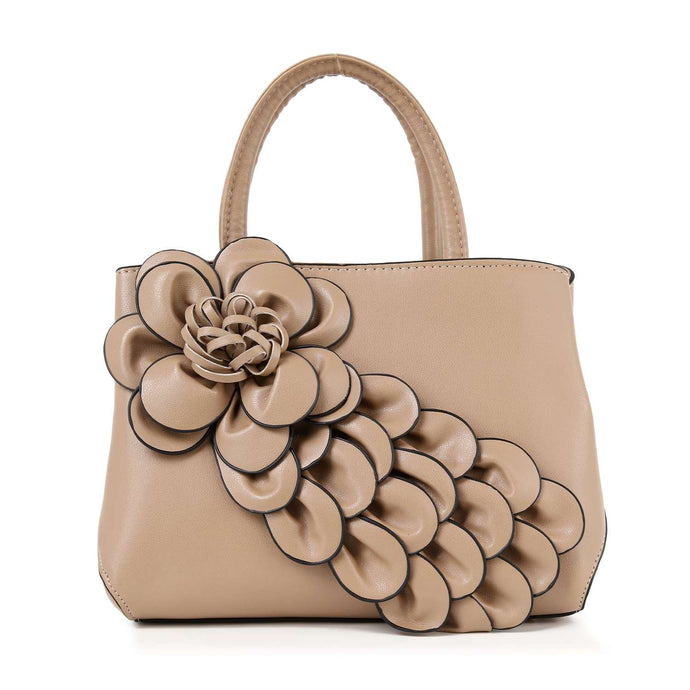 Raised Floral Hand Tote: Khaki