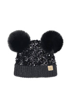 C.C Baby Sequin Fur Pom Pom Beanie: Black