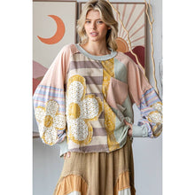 Daisy Patchwork Oversize Long Sleeve Pullover Oli&Hali Top: Pink Combo