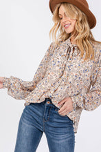 Tie Neck Long Sleeve Floral Sage + Fig Blouse: Off White