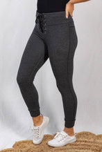 High Waisted Fleece Lined Lace Up Leggings: Black