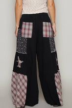 POL Star patch detail solid chambray wide pants: BLACK MULTI