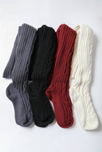 Bold & Cozy Thigh-High Cable Knit Socks: Black