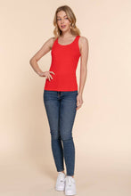 Coral Red Sleeveless Double Scoop Neck Knit Tank Top