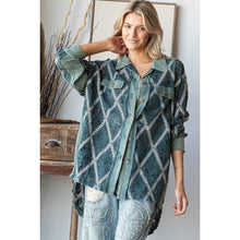 Mineral Washed Button Down Lace Top: Hunter Green