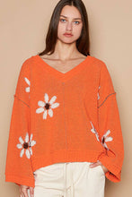 V-neck berber floral pattern chenille pullover sweater: Orange