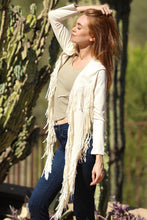 Cream Faux Suede Fringe Jacket