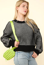 Black Two Tone Striped Casual Stripe Sweater Top