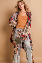 Oversized peach patch button down plaid shirt Red Multi