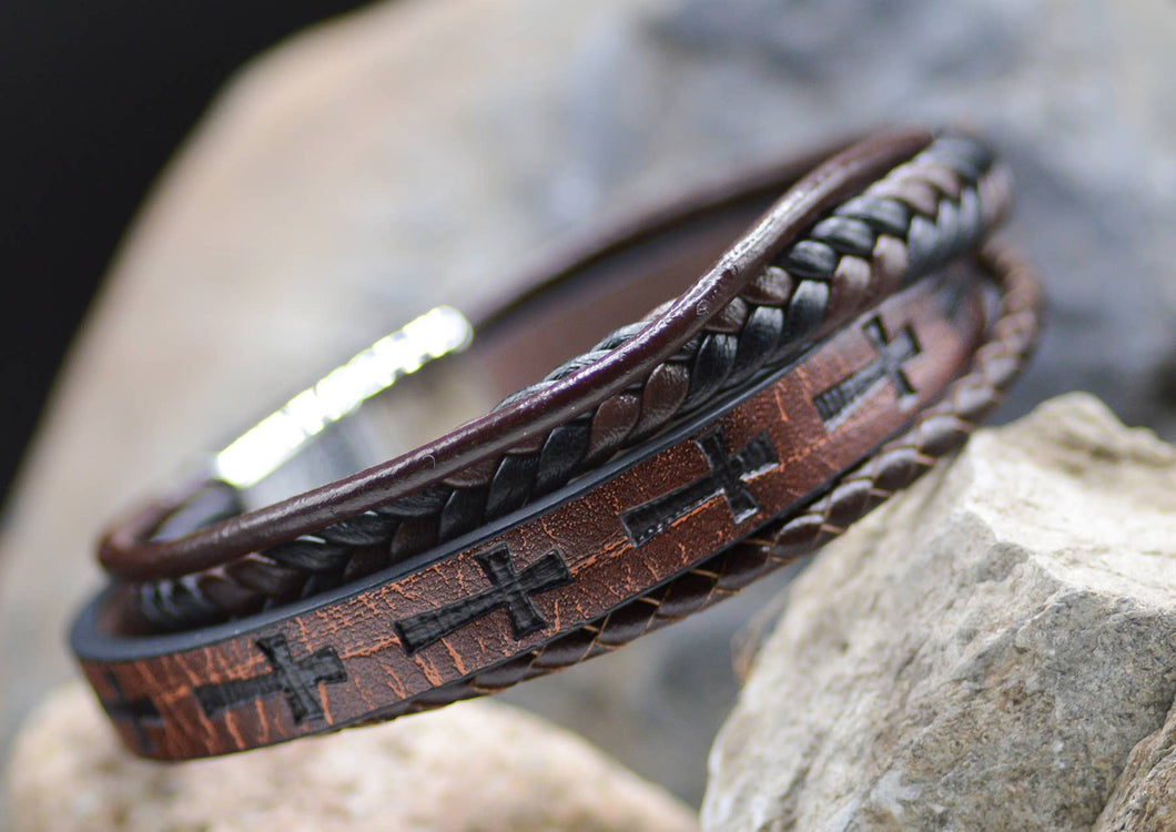 Cross Leather Stamped Bracelet - Eden Merry Bracelet