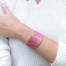 Silver Patina Bracelet - Pink Linear Shapes