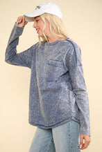 Denim Mineral Washed Casual Knit Top