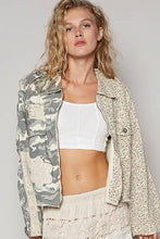 Camo print crochet patches front zipper POL jacket: Cream Multi