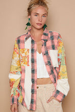 Oversize long sleeve plaid button down shirt: Pink Multi