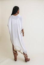 White Boho Chic Longline Tassel Border Kimono