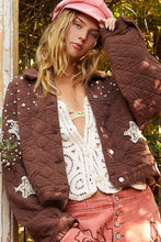 Balloon sleeve stud detail woven quilted jacket: Cream