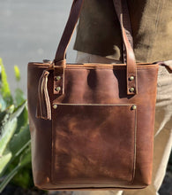 Vintage cowhide leather tote shoulder bag