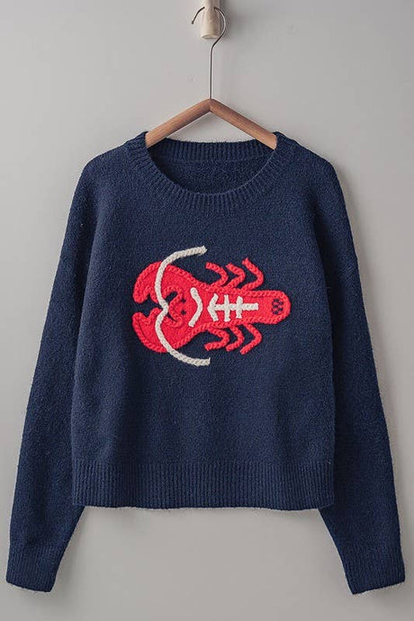 Lobster Alert Knit Sweater: Navy