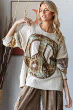 Washed Plaid Mix Flower Patch Long Sleeve Oli & Hali Tee: Creme