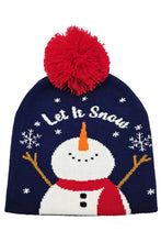 Let It Snow Christmas Theme Holiday Pom Beanie: Navy