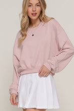 Beige Pink Long Sleeve Crew Neck Short Sweatshirt