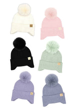 C.C Kids Ear Flap Pom Beanie: Sage