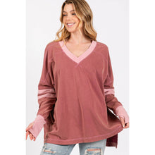 Mineral Wash Stripe Long Sleeve Sage + Fig Top: Mulberry