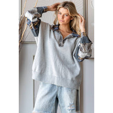 Oli Hali WASHED PATCHWORK COLLARED V NECK PULLOVER TOP: H.GREY