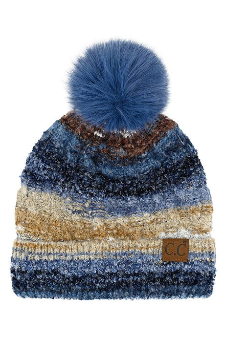 C.C Multi Color Space Dye Pom Beanie: Denim