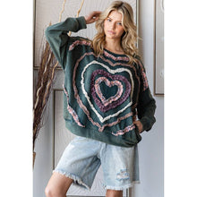 Washed Heart Patchwork Detail Pullover Knit Top: Green