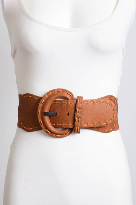 Distressed Look Wide Stitch Belt: Camel