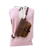 Light Brown crazy horse genuine leather crossbody