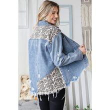 Oli Hali WASHED CHEETAH PRINT CONTRAST FRAYED HEM JACKET: DENIM BLUE