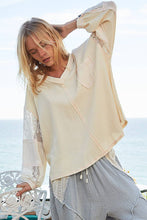 V-neck balloon sleeve crochet lace thermal top: Cream