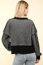 Black Two Tone Striped Casual Stripe Sweater Top