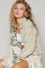 Camo print crochet patches front zipper POL jacket: Cream Multi