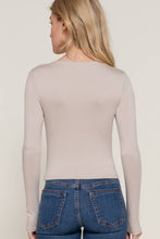 Long Sleeve V-Neck Two Ply Rayon Spandex Jersey Top: Taupe