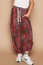 Vintage washed stripe jogger pants: Choco Red Multi