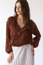 Flower Applique Long Sleeve Sage + Fig Blouse: Brown